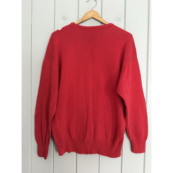 Men's Vtg Pringle Of Scotland Sweater L Large 100% Cotton Red White Geometric - Picture 6 of 8